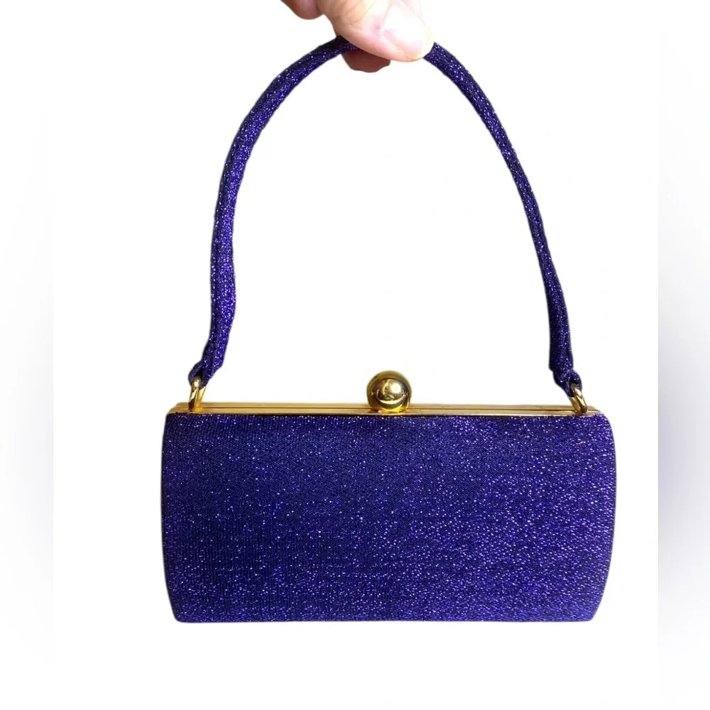 Le Regale Blue Sparkle Evening Purse removable Shoulder Strap to Handbag